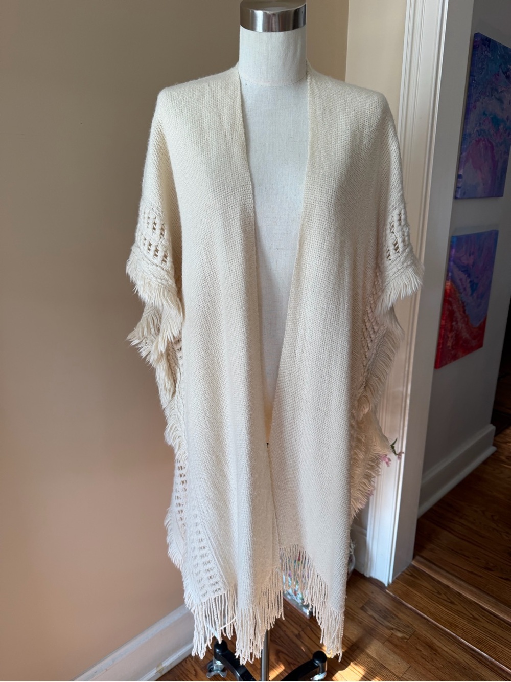 Lizard Thicket - Do Everything in Love - Cream Fringe Open-Front Knit Poncho